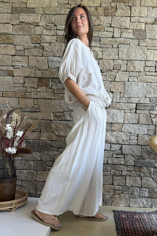 Basso Button Drape Cap Sleeve Shirt Calico